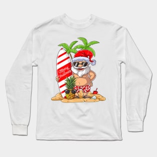 Christmas In July Santa Hawaiian Summer Surf Surfing Surfer Long Sleeve T-Shirt